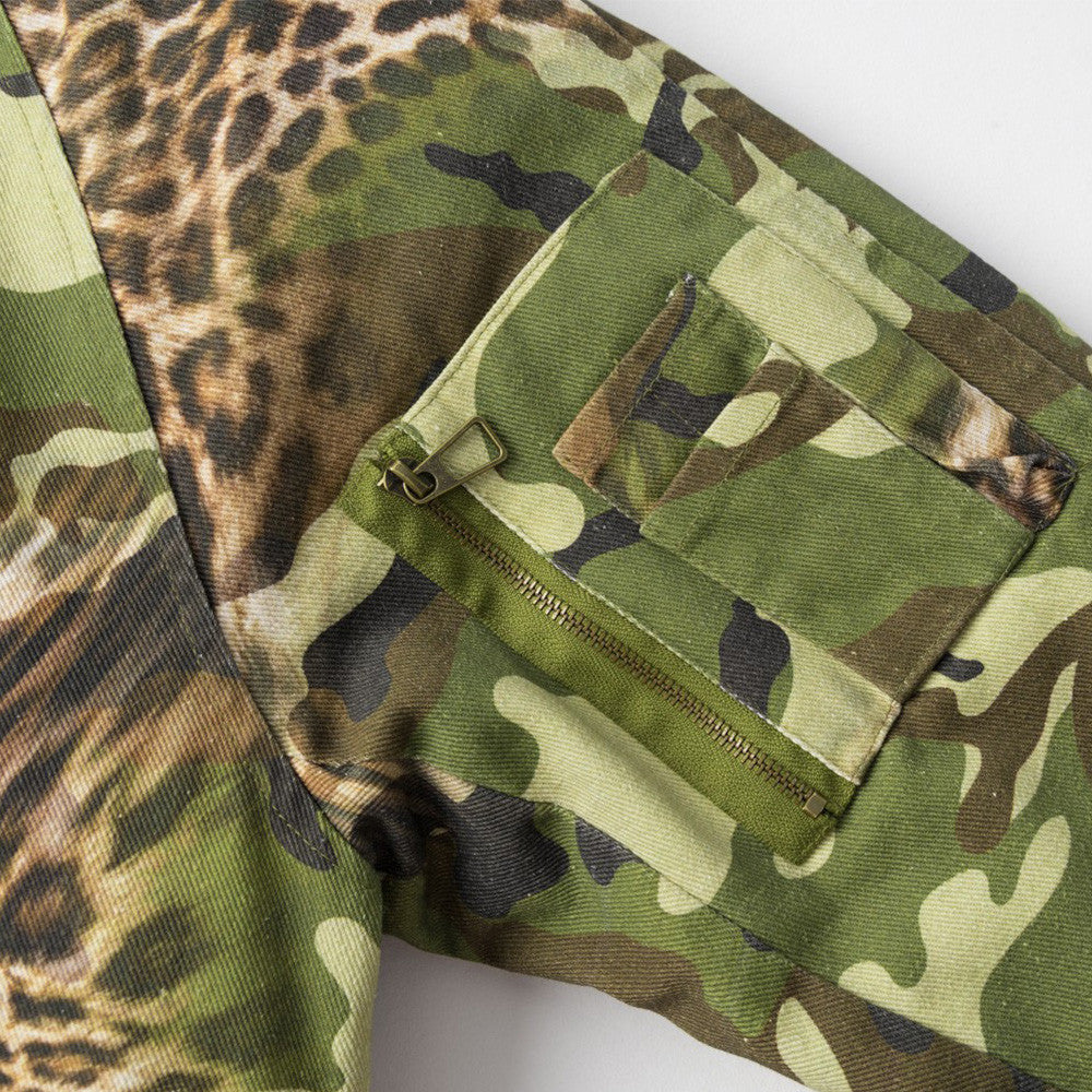Men's High Street Canvas Cotton Padded Jacket Digital Print Camouflage Hooded Fur Collar Workwear Outerwear