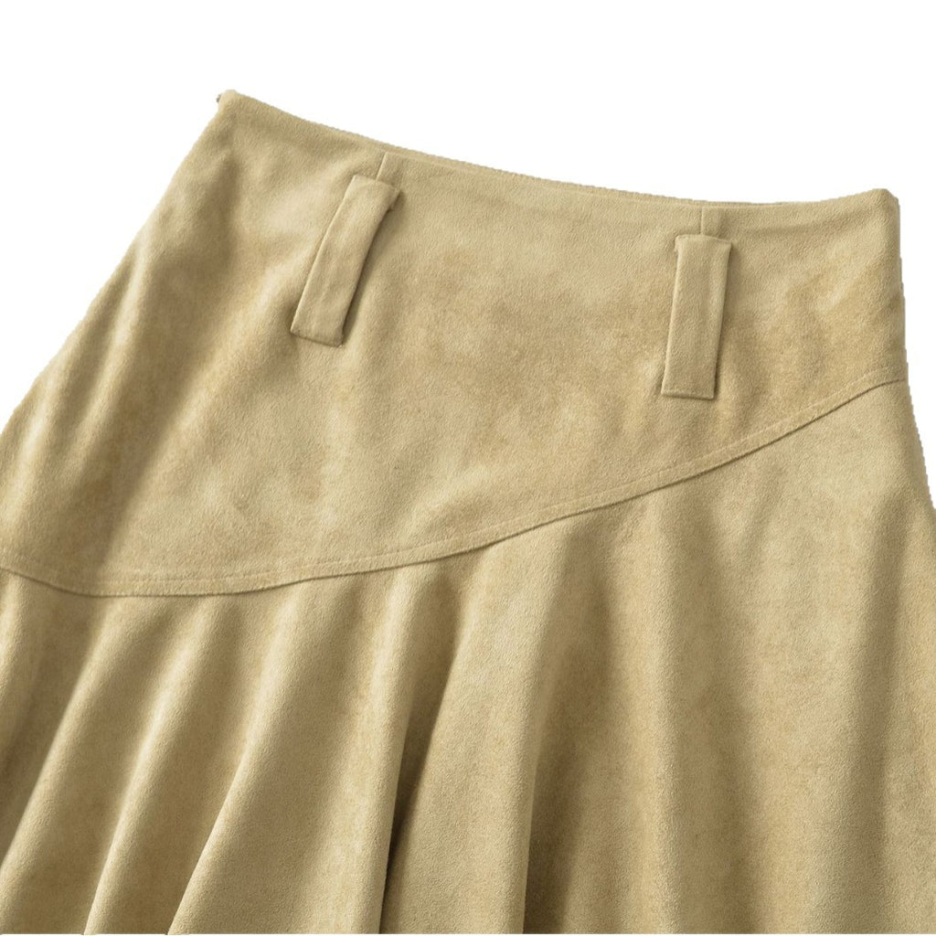 Eco-Friendly Suede Asymmetrical Hem Slimming Long Skirt