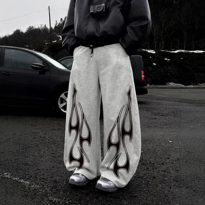 Print Wide Leg Drawstring Sweatpants