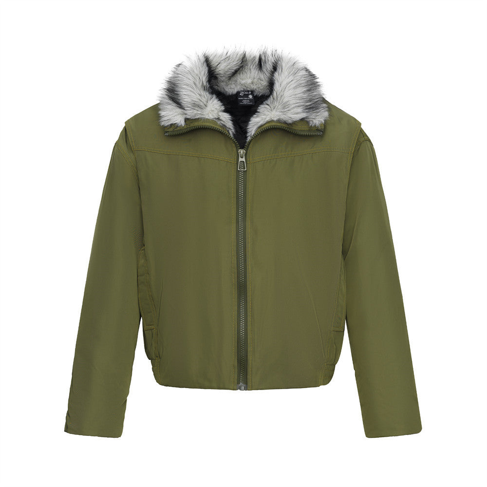 Men's Loose Fit Quilted Fur Collar Cotton Jacket Sport Casual Workwear Coat