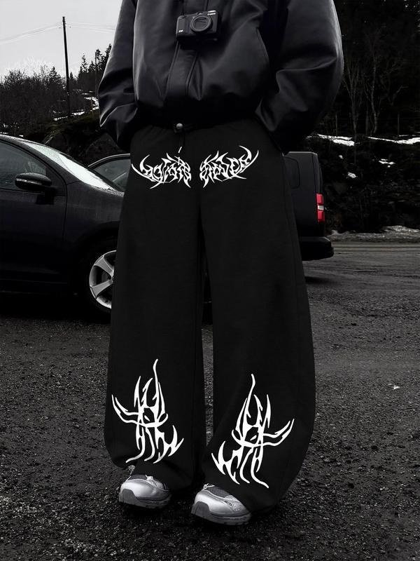 Print Wide Leg Drawstring Sweatpants
