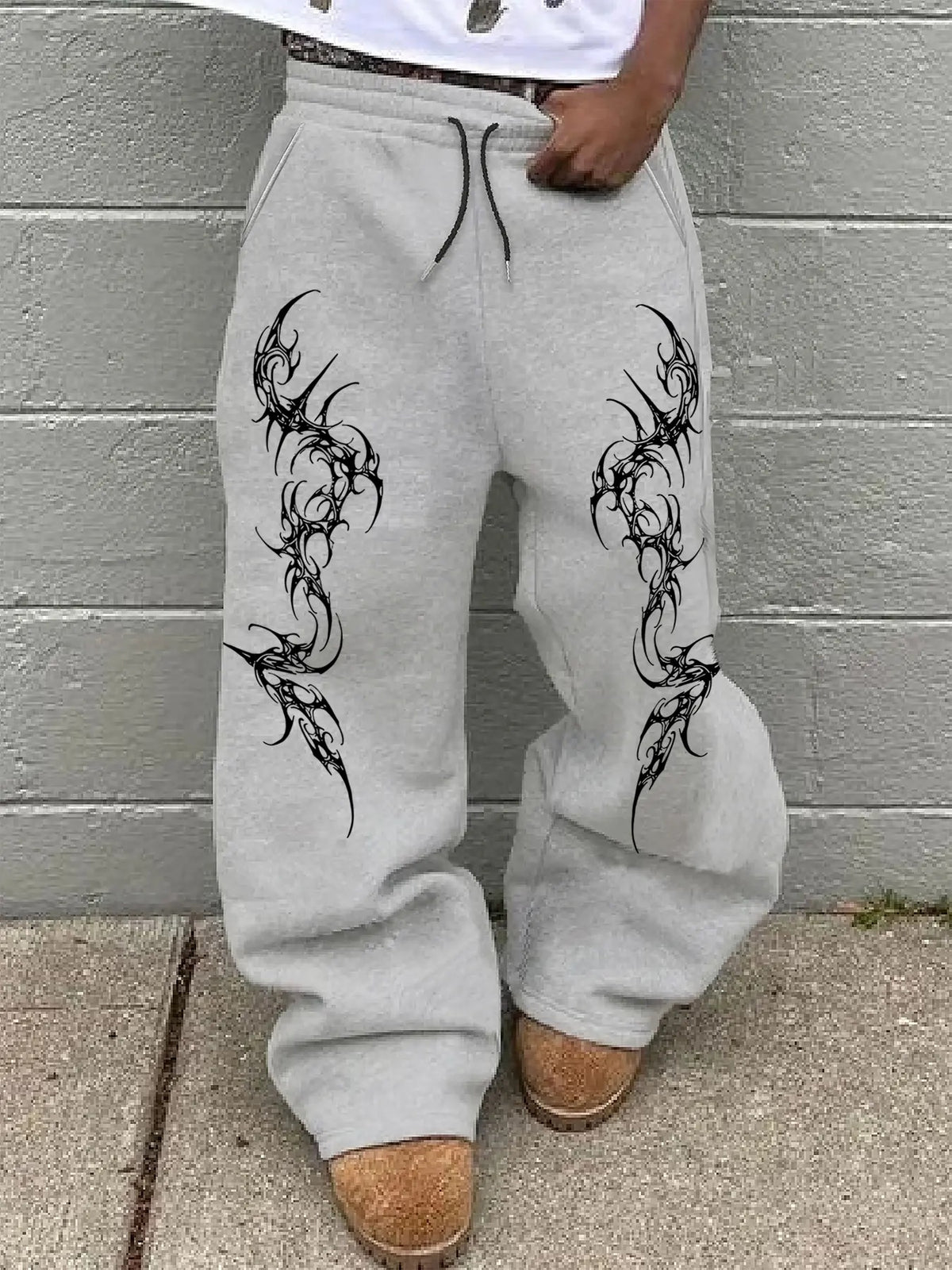 Print Wide Leg Drawstring Sweatpants