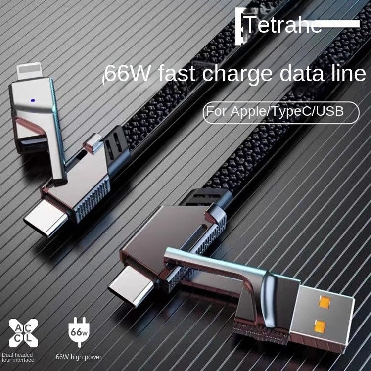 Factory 4-in-1 Cable, Dual USB-C to Lightning, 2-in-1 PD Fast Charging 100W, Type-C to Lightning Dual USB
