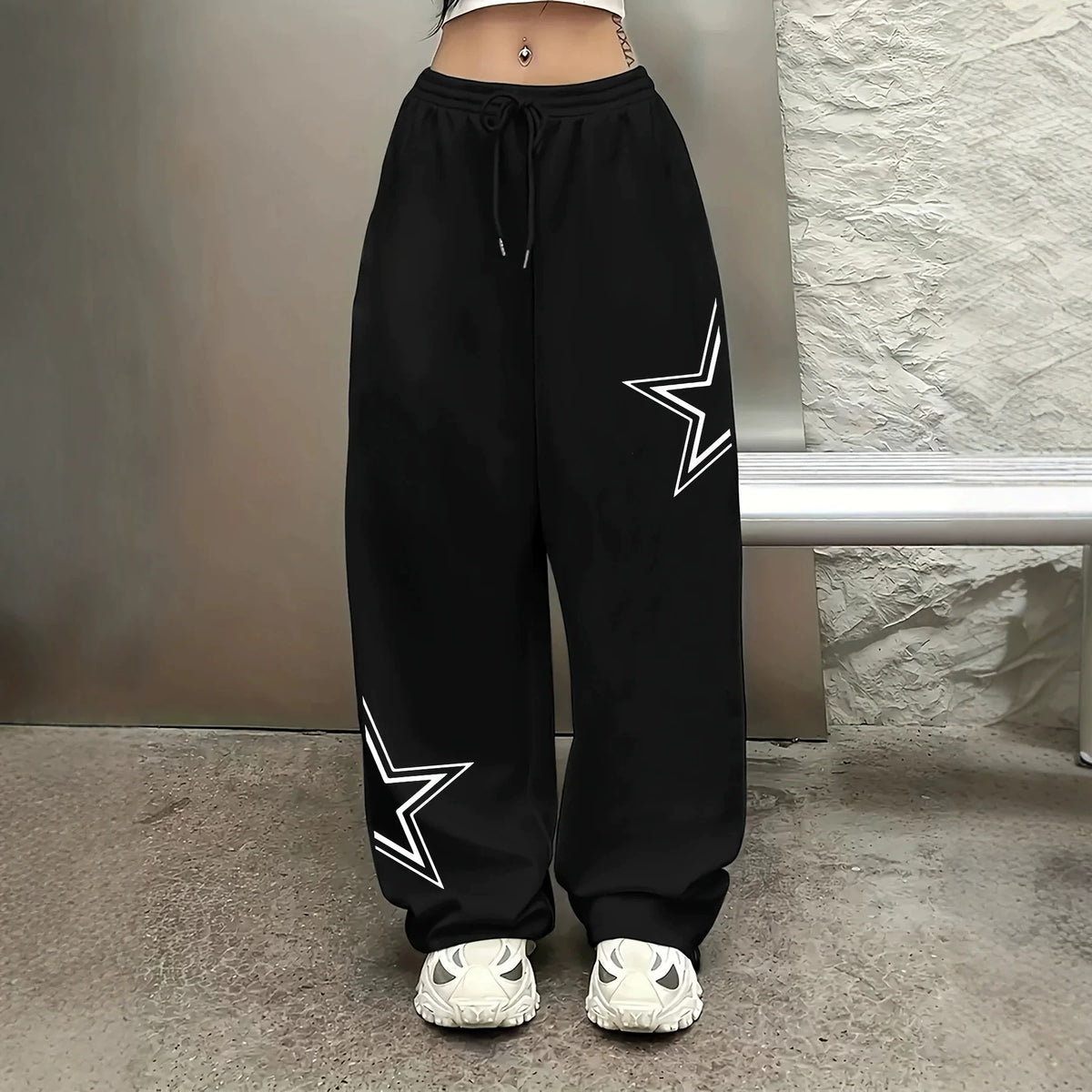 Dark Gothic Skull Print Loose Wide Leg Drawstring Sweatpants