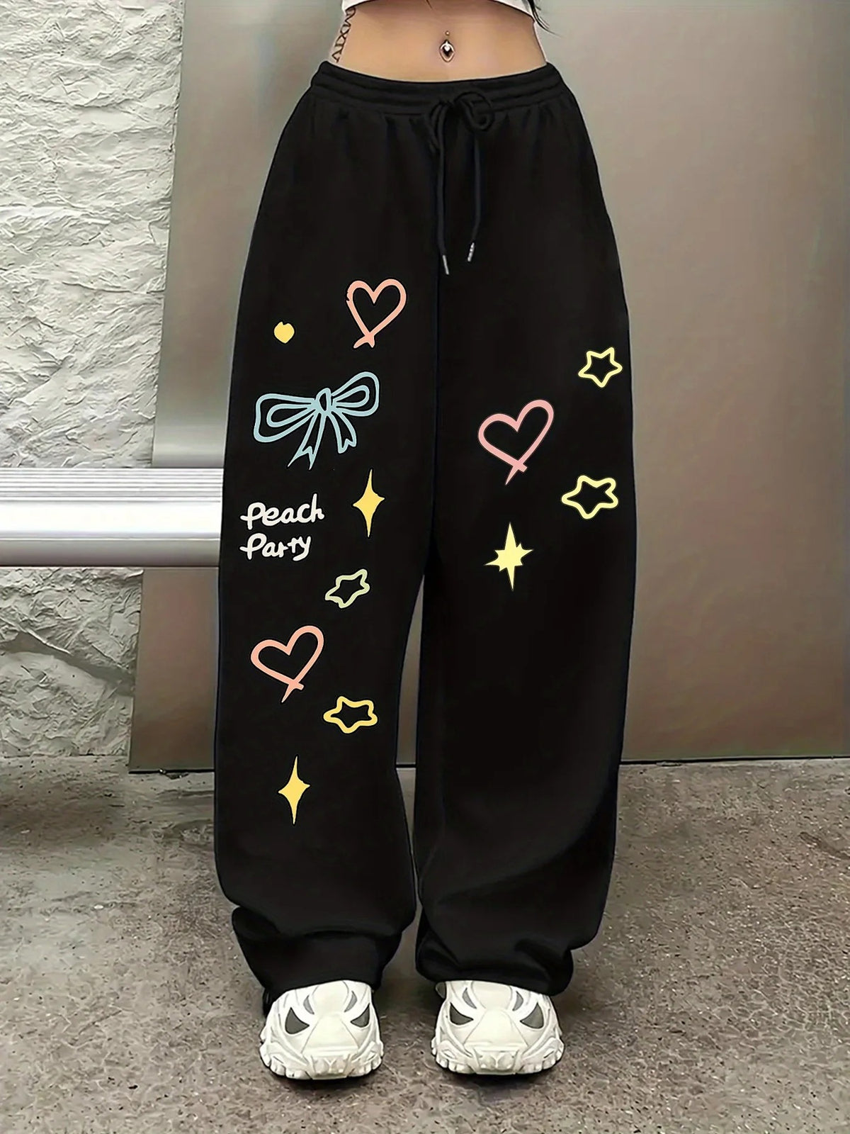 Women's Casual Gothic Wide Leg High Waist Adjustable Drawstring Pants