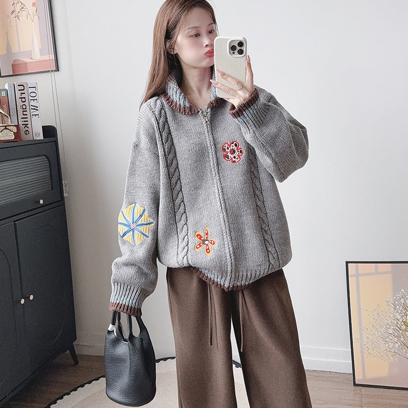 Embroidered flower sweater