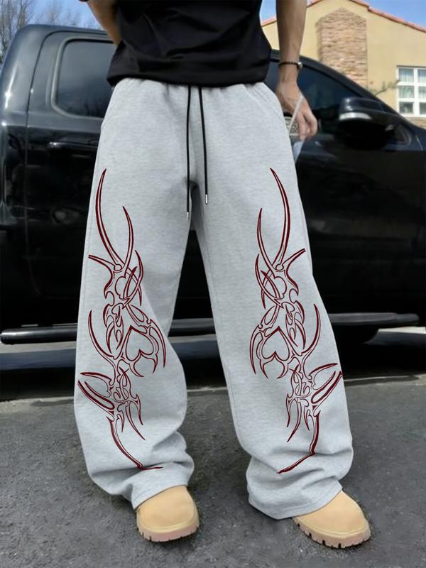 Print Wide Leg Drawstring Sweatpants
