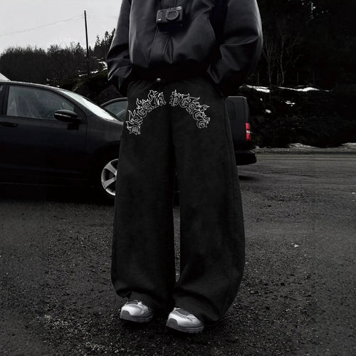 Dark Gothic Letter Print Loose Wide-leg Drawstring Unisex Sweatpants