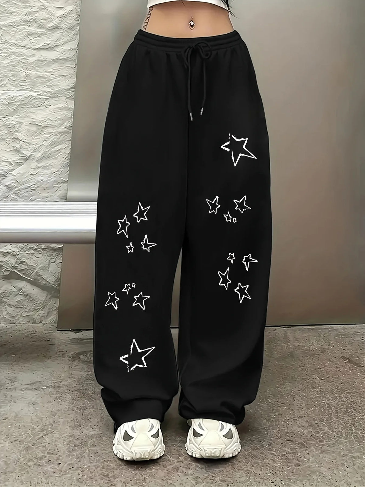 Dark Gothic Skull Print Loose Wide Leg Drawstring Sweatpants