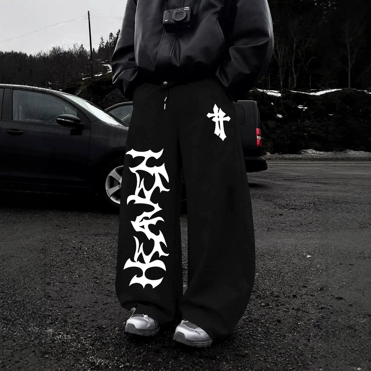 Print Wide Leg Drawstring Sweatpants