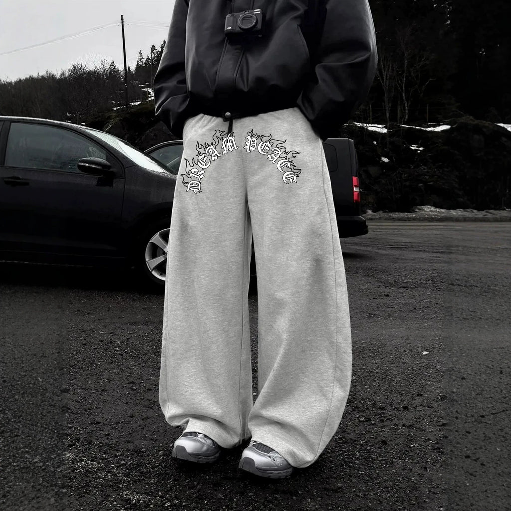 Dark Gothic Letter Print Loose Wide-leg Drawstring Unisex Sweatpants