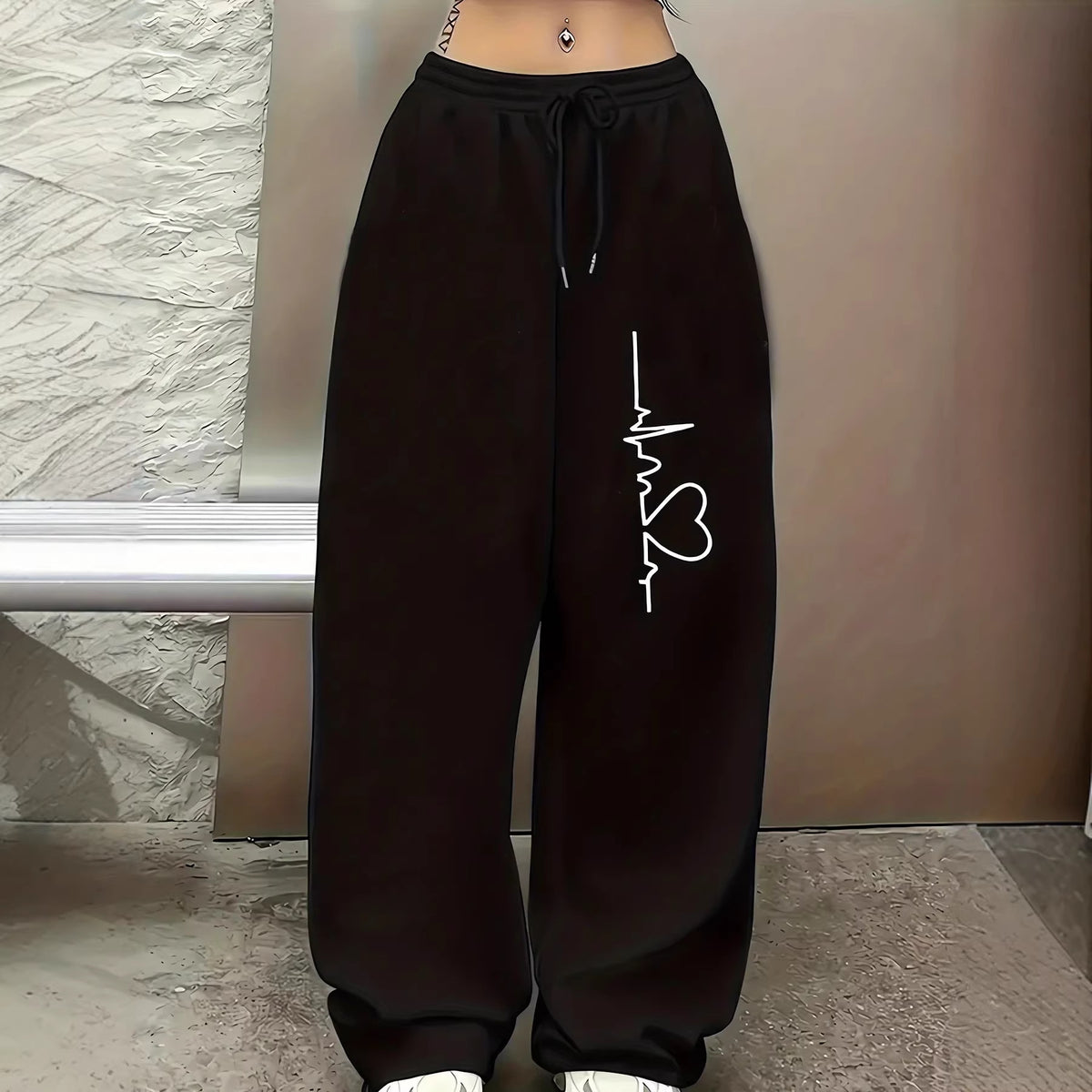 Women's Casual Gothic Wide Leg High Waist Adjustable Drawstring Pants