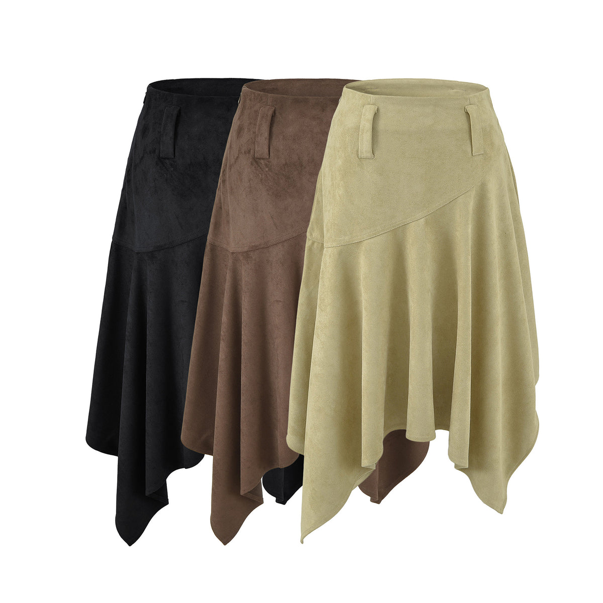 Eco-Friendly Suede Asymmetrical Hem Slimming Long Skirt
