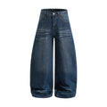 Men's Retro Washed Denim Carrot Pants, Oversized Wide Leg Long Jeans with Crease Detail