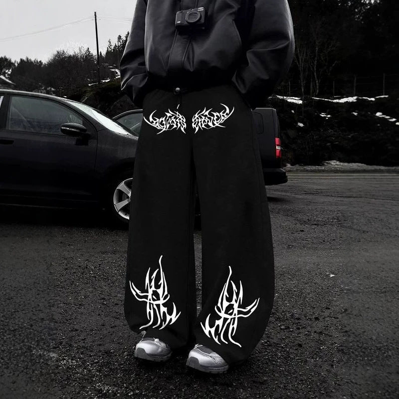 Print Wide Leg Drawstring Sweatpants