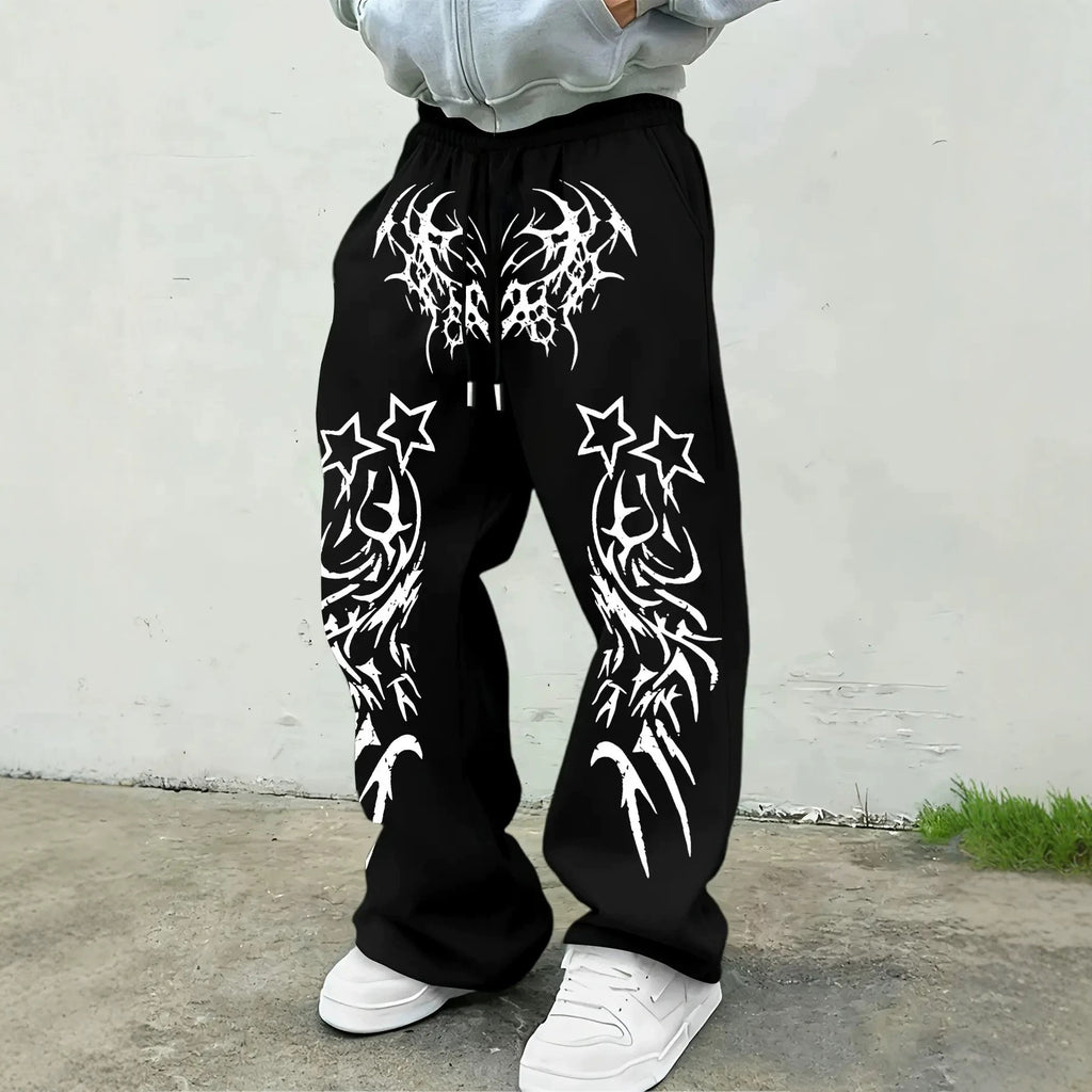 Print Wide Leg Drawstring Sweatpants