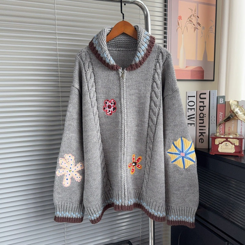 Embroidered flower sweater