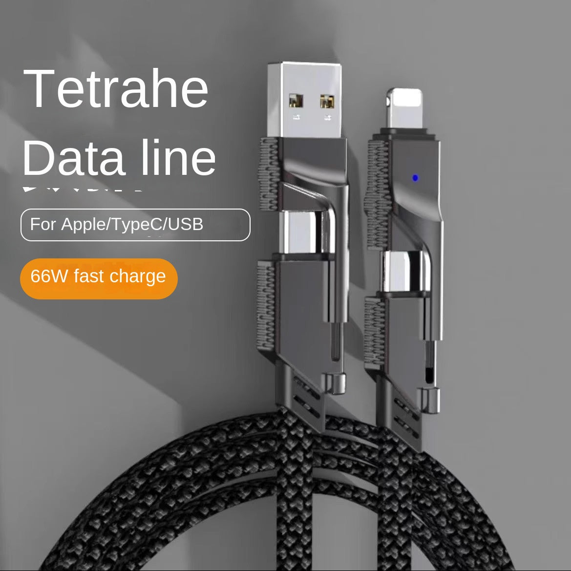 Factory 4-in-1 Cable, Dual USB-C to Lightning, 2-in-1 PD Fast Charging 100W, Type-C to Lightning Dual USB