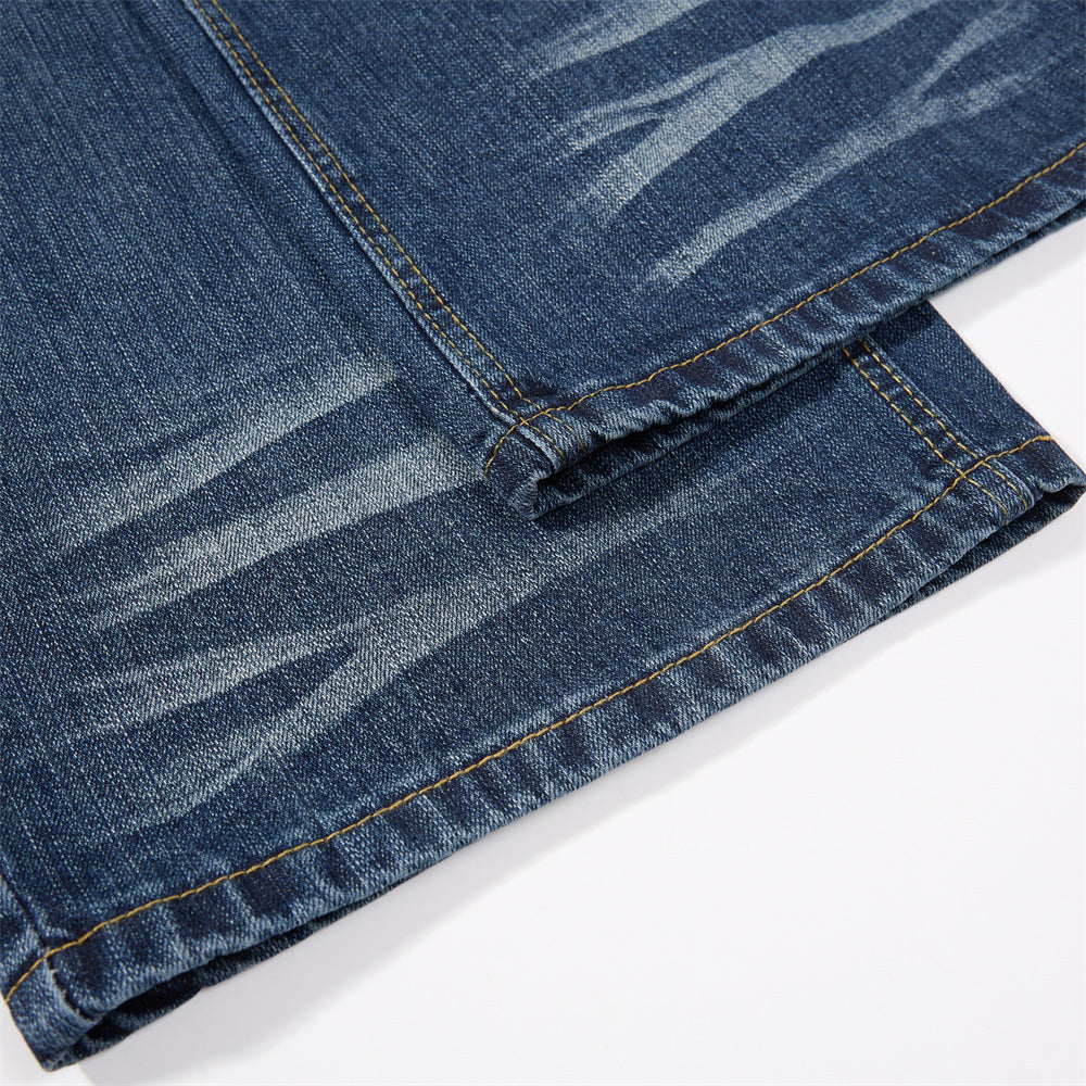 Men's Retro Washed Denim Carrot Pants, Oversized Wide Leg Long Jeans with Crease Detail