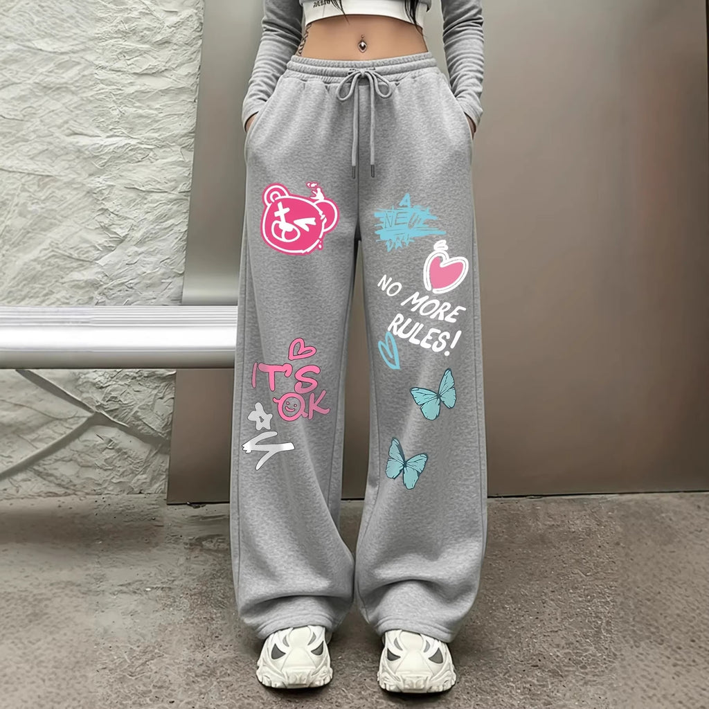 Women's Casual Gothic Wide Leg High Waist Adjustable Drawstring Pants