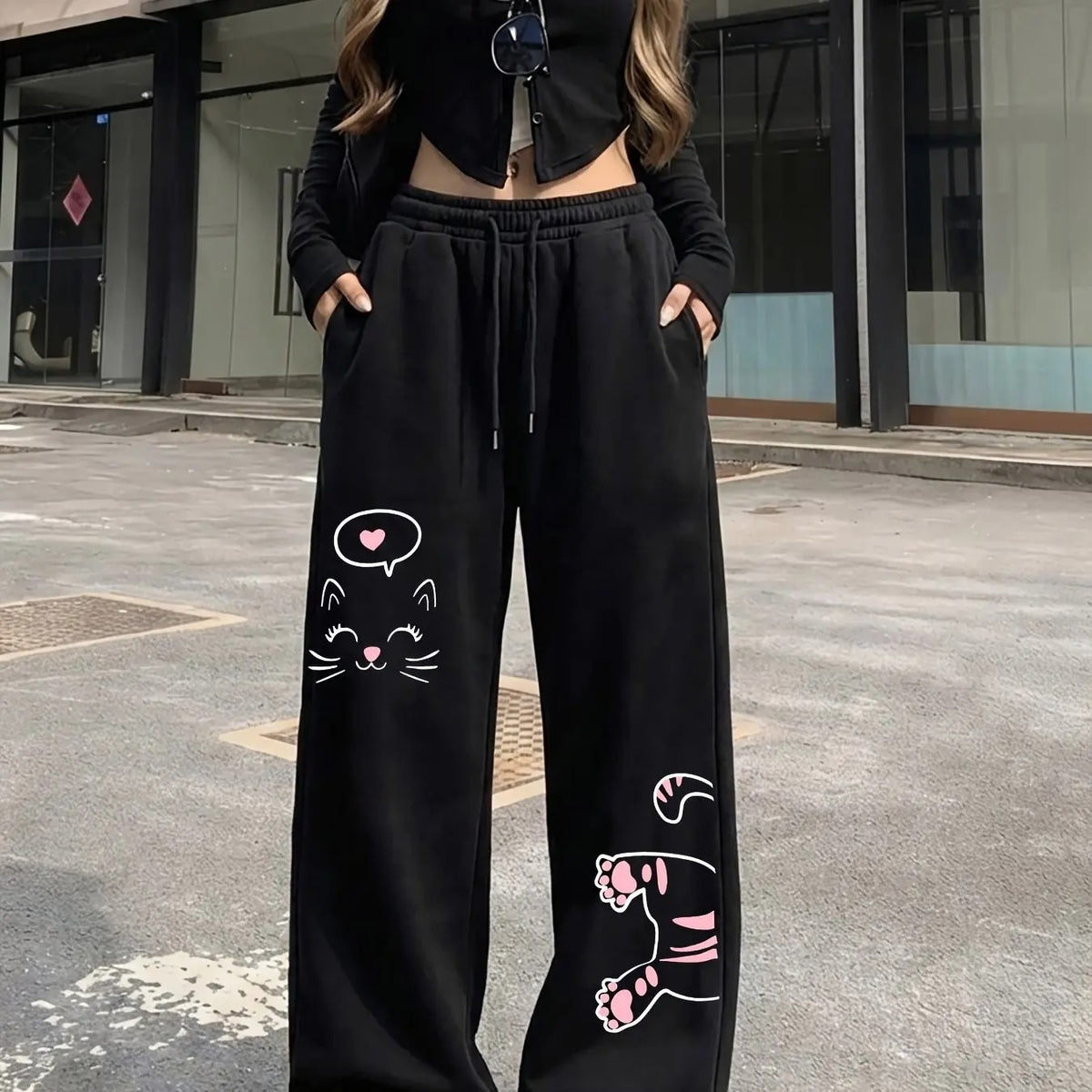 Women's Casual Gothic Wide Leg High Waist Adjustable Drawstring Pants