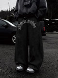 Dark Gothic Letter Print Loose Wide-leg Drawstring Unisex Sweatpants
