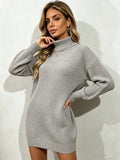 High neck loose woolen dress