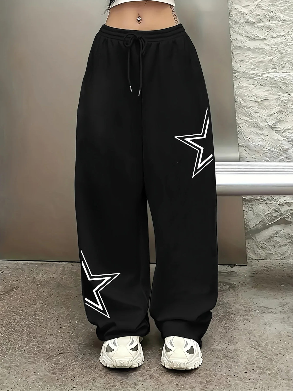Dark Gothic Skull Print Loose Wide Leg Drawstring Sweatpants