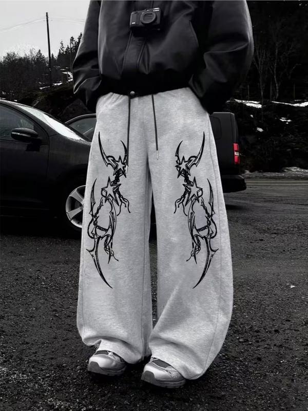 Print Wide Leg Drawstring Sweatpants