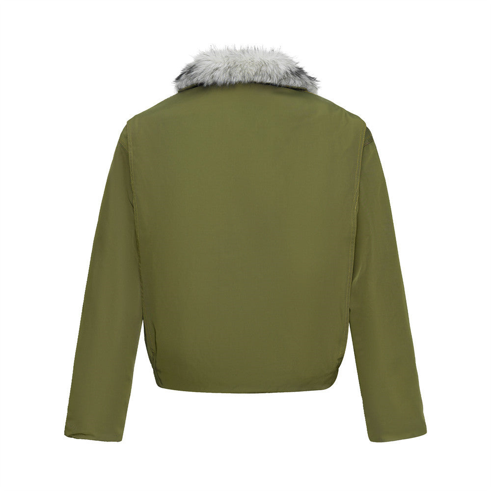 Men's Loose Fit Quilted Fur Collar Cotton Jacket Sport Casual Workwear Coat